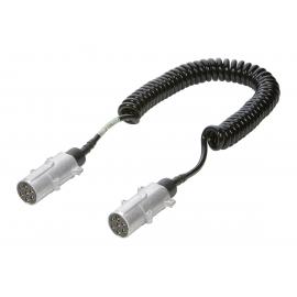 Câble spiralé pour remorques 24N + Fiche Métal Lg 3.5M - ISO 1185